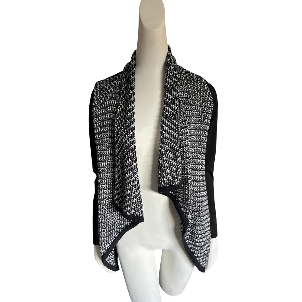 RW&Co Womens Black‎ White Marled Knit Drape Front Cardigan Sweater Wrap Size S